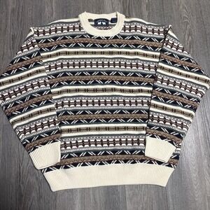 VTG Woods And Gray Cotton L Grandpa  Sweater Geometric 90s  Coogi-Style VGC